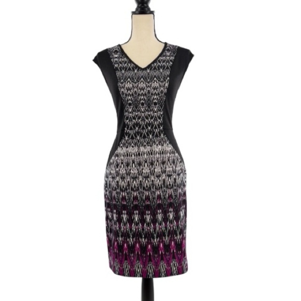 London Times Black Multicolor Chevron Print Sheath Dress Women’s Size 8